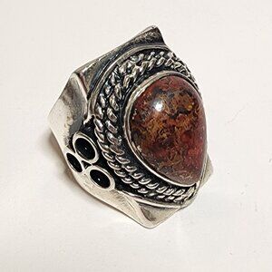 Vintage Silver Teardrop Stone Ring Size 10